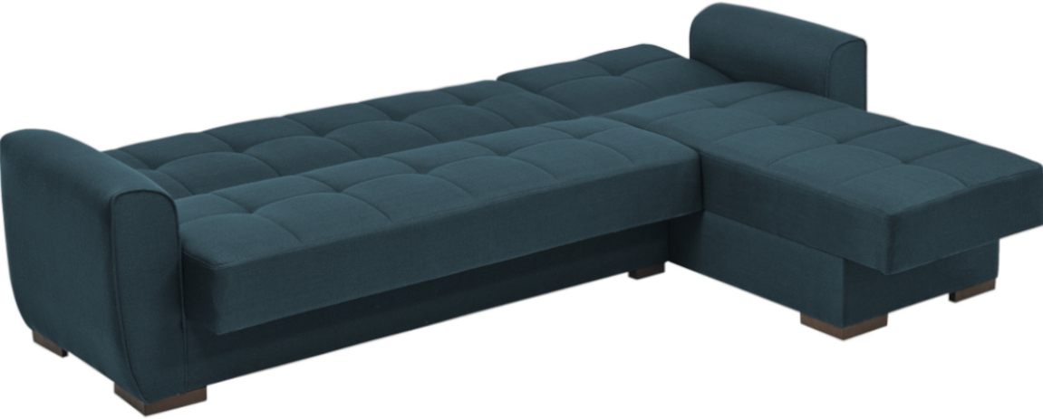 Απεικονίζει Γωνιακό Καναπέ Κρεβάτι Mozzi Lyon Μπλε με λειτουργία κρεβατιού.